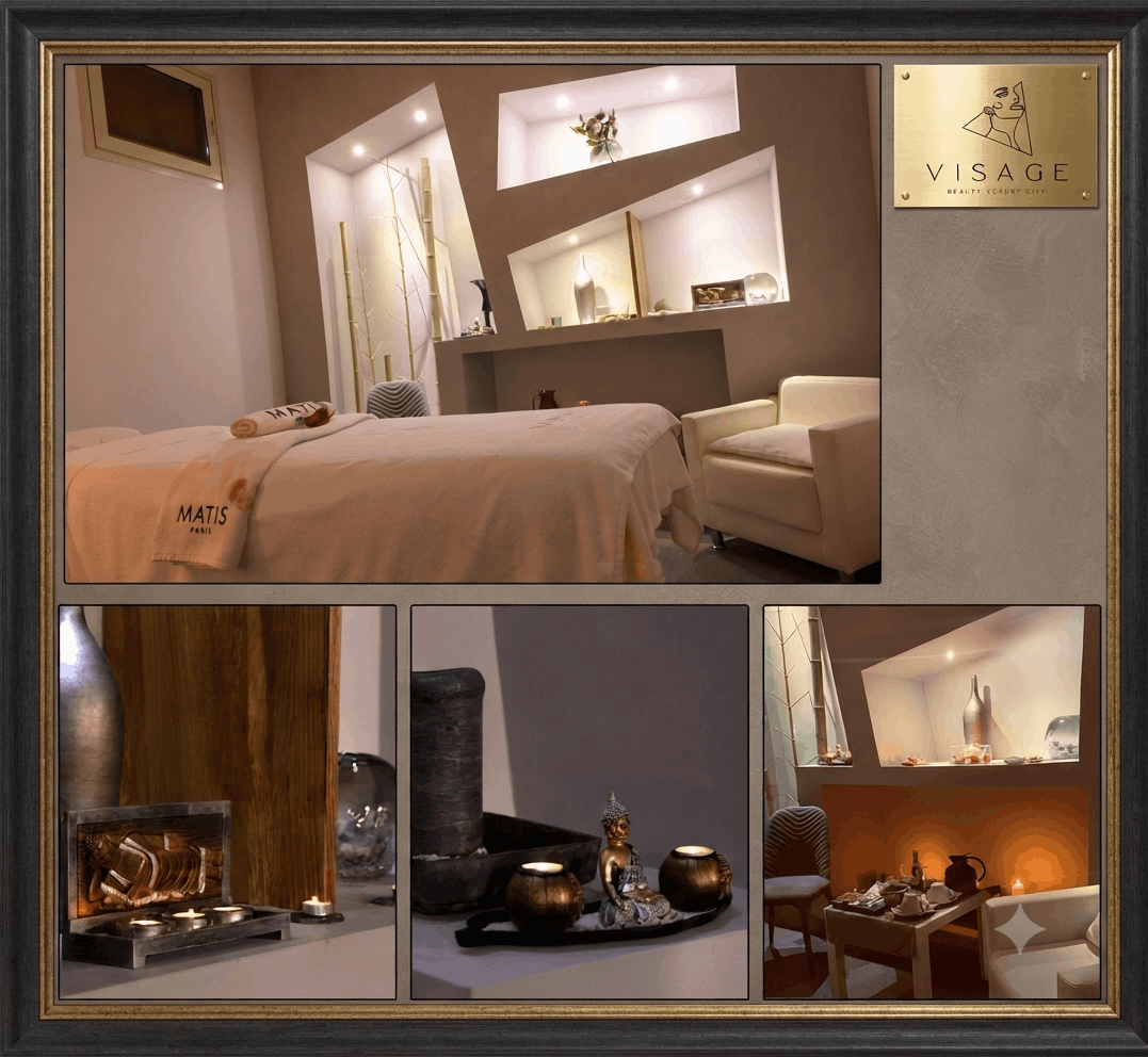 Collage degli ambienti spa del centro Visage Beauty Luxury